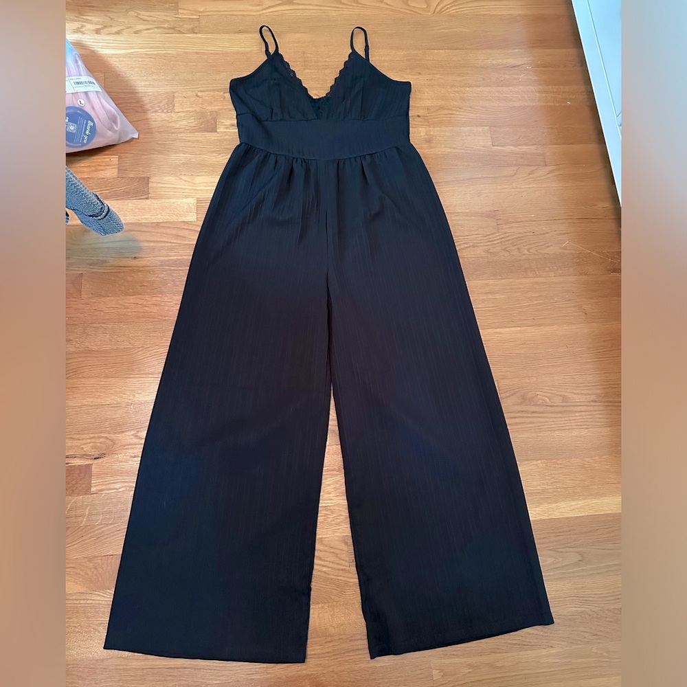 SHEIN Size Large Black Wide-Legged Romper
